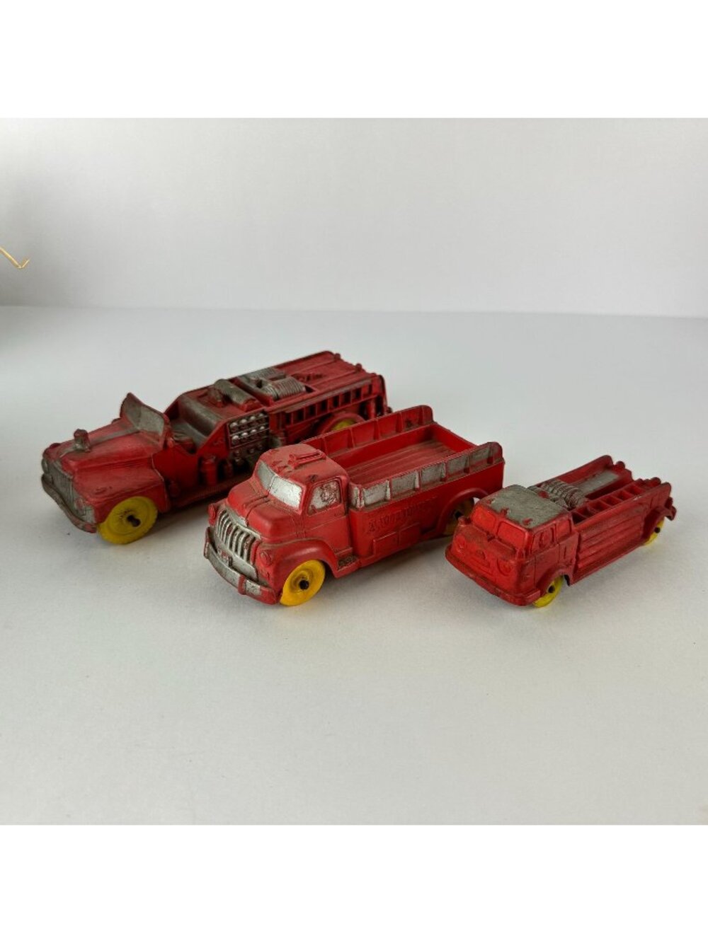 Lot of Three Auburn Hard Rubber Fire Trucks USA Vintage Model Toys